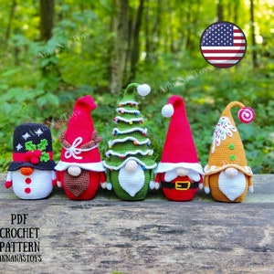 Gnome snowman,gnome deer,Christmas tree gnome,gnome Santa and gingerbread gnome,Crochet gnome pattern,Crochet PDF pattern English_US terms image 1