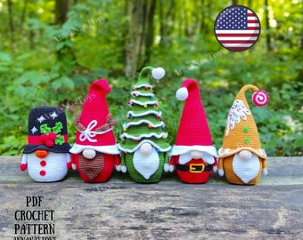 Gnome snowman,gnome deer,Christmas tree gnome,gnome Santa and gingerbread gnome,Crochet gnome pattern,Crochet PDF pattern (English_US terms)