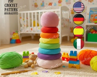 Amigurumi Stacking Rings - Rainbow Crochet Pattern PDF (English_US terms, German, Spanish, Italian)