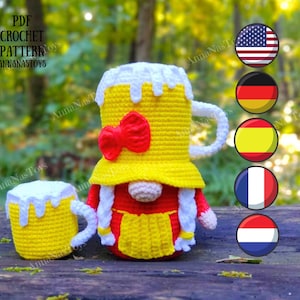 Beer Girl Gnome Crochet Pattern, Mug amigurumi food, Crochet PDF pattern (English_US terms,German,Spanish,French,Dutch)