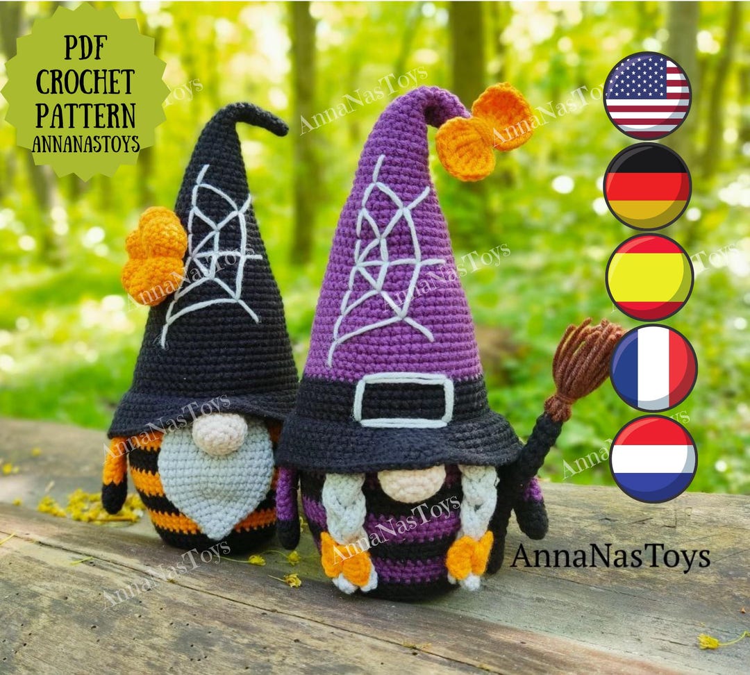 Halloween Gnome and Witch With a Broom, Crochet Halloween Decor ...