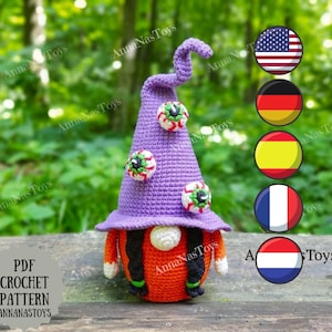 Witch with an eye,Crochet gnome amigurumi pattern,Crochet Halloween decor,Crochet PDF pattern(English_US terms, German,Spanish,French,Dutch)
