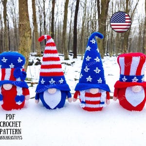 Patriotic gnomes USA, set 4 in 1, Crochet gnome amigurumi pattern,Independence Day, 4th of july decor,Crochet PDF pattern (English_US terms)