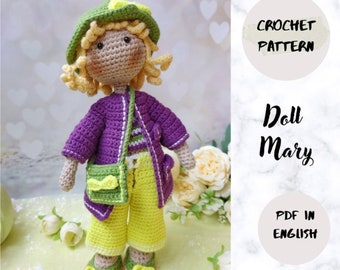 Schema PDF Doll Mary Crochet (termini inglesi_americani), schema per bambola amigurumi all'uncinetto