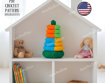 Crochet amigurumi multi-color stacking  rings PDF pattern (English_US terms), baby sorting toy, stacker baby toy