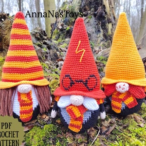 Gnomes Harry, Ron and Hermione, Crochet gnome amigurumi pattern, Fairy Tale gnome, Crochet PDF pattern (English_US terms)