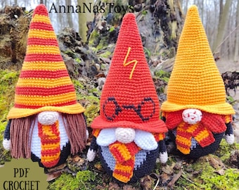 Gnomes Harry, Ron and Hermione, Crochet gnome amigurumi pattern, Fairy Tale gnome, Crochet PDF pattern (English_US terms)