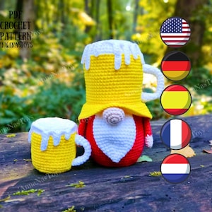 Beer gnome (boy), Crochet gnome amigurumi pattern, Mug amigurumi food, Crochet PDF pattern (English_US terms,German,Spanish,French,Dutch)