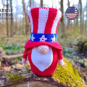 Patriotic gnome USA, Crochet gnome amigurumi pattern, Independence Day pattern, 4th of july decor, Crochet PDF pattern (English_US terms)