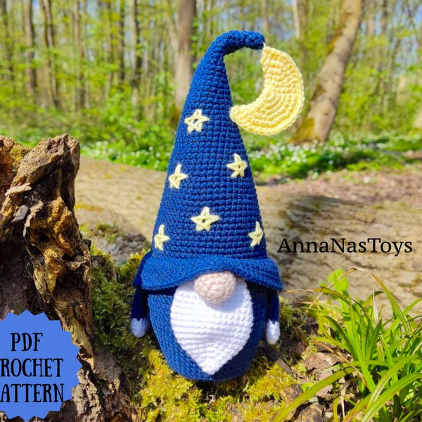 Gnome moon, Crochet gnome amigurumi pattern, gnome with moon, Crochet PDF pattern (English_US terms)