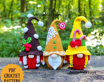 Christmas gnome(girl), Gingerbread gnome(boy) and gnome cocoa(girl),Crochet gnome amigurumi pattern, Crochet PDF pattern (English_US terms)