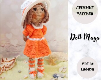 Schema PDF Doll Maya Crochet (termini inglesi_americani), schema per bambola amigurumi all'uncinetto