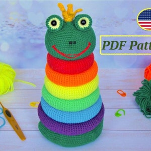 Colorful Rainbow Frog Stacking Rings Crochet Pattern - PDF Download (English_US Terms)
