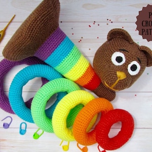 Crochet amigurumi toy Stacking rings Rainbow Bear PDF pattern (English_US terms, Spanish)