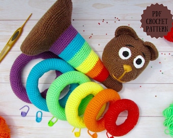 Crochet amigurumi toy Stacking rings Rainbow Bear PDF pattern (English_US terms, Español)