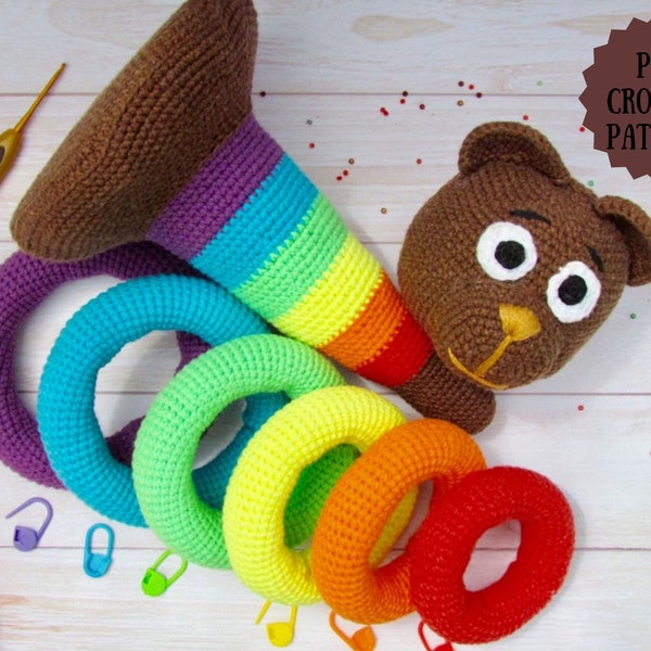Crochet amigurumi toy Stacking rings Rainbow Bear PDF pattern (English_US terms, Español)