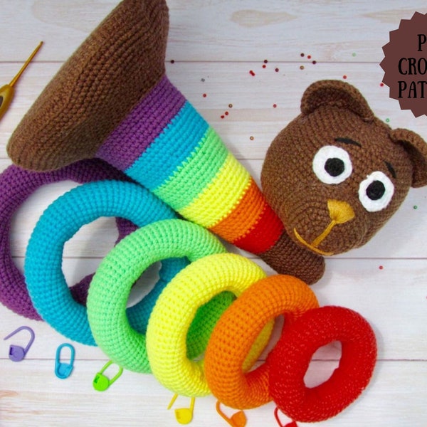 Juguete amigurumi a crochet Anillos apilables Patrón PDF Oso Arcoiris (términos English_US, Español)