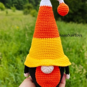 Gnome ghost,gnome candy corn,witch with a broom,black witch and green witch,Crochet Halloween decor, Crochet PDF pattern English_US terms image 8