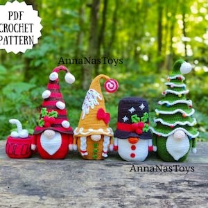 Christmas tree gnome,Gingerbread gnome,gnome snowman and gnome cocoa,Crochet gnome amigurumi pattern, Crochet PDF pattern (English_US terms)