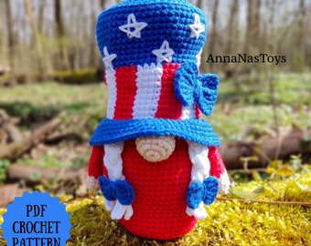 USA Patriotic Gnome ( girl) Crochet Pattern - Independence Day Decor, 4th of July, Crochet PDF pattern (English_US terms)