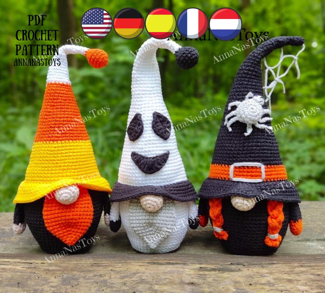 Gnome Ghost, Gnome Candy Corn and Black Witch, Halloween Decor Pattern ...