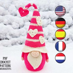 Gnome Valentin, Crochet gnome amigurumi pattern, Valentines day gnome, Crochet PDF pattern (English_US terms, German,Spanish,French,Dutch)