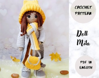 Doll Mila Crochet PDF pattern  (English_US terms),   amigurumi doll crochet pattern