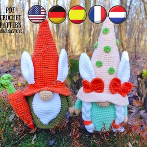 Spring Easter Gnomes, Easter bunny and crochet carrot, Crochet pattern PDF (English_US terms, German,Spanish,French,Dutch)