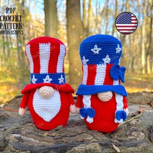 Patriotic gnomes USA, Crochet gnome amigurumi pattern, Independence Day pattern, 4th of july decor, Crochet PDF pattern (English_US terms)