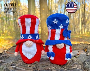 Patriotic gnomes USA, Crochet gnome amigurumi pattern, Independence Day pattern, 4th of july decor, Crochet PDF pattern (English_US terms)