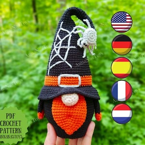 Halloween gnome (boy), amigurumi pattern, Crochet Halloween decor, Crochet PDF pattern (English_US terms, German,Spanish,French,Dutch)