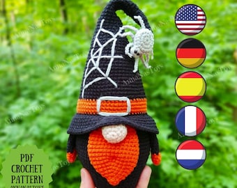 Halloween gnome (boy), amigurumi pattern, Crochet Halloween decor, Crochet PDF pattern (English_US terms, German,Spanish,French,Dutch)