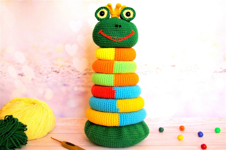 Crochet amigurumi stacking rings multi-color frog PDF pattern | Etsy