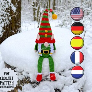 Сhristmas gnome Elf (girl), Crochet gnome amigurumi pattern, Crochet PDF pattern (English_US terms, German, Spanish,French,Dutch)