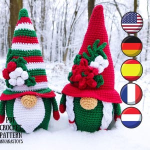 Christmas gnomes, Crochet gnome amigurumi pattern, gnome santa, Crochet PDF pattern (English_US terms, German, Spanish, French, Dutch)