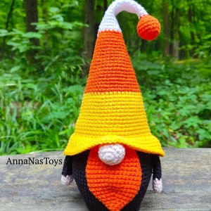 Gnome ghost,gnome candy corn,witch with a broom,black witch and green witch,Crochet Halloween decor, Crochet PDF pattern English_US terms image 3