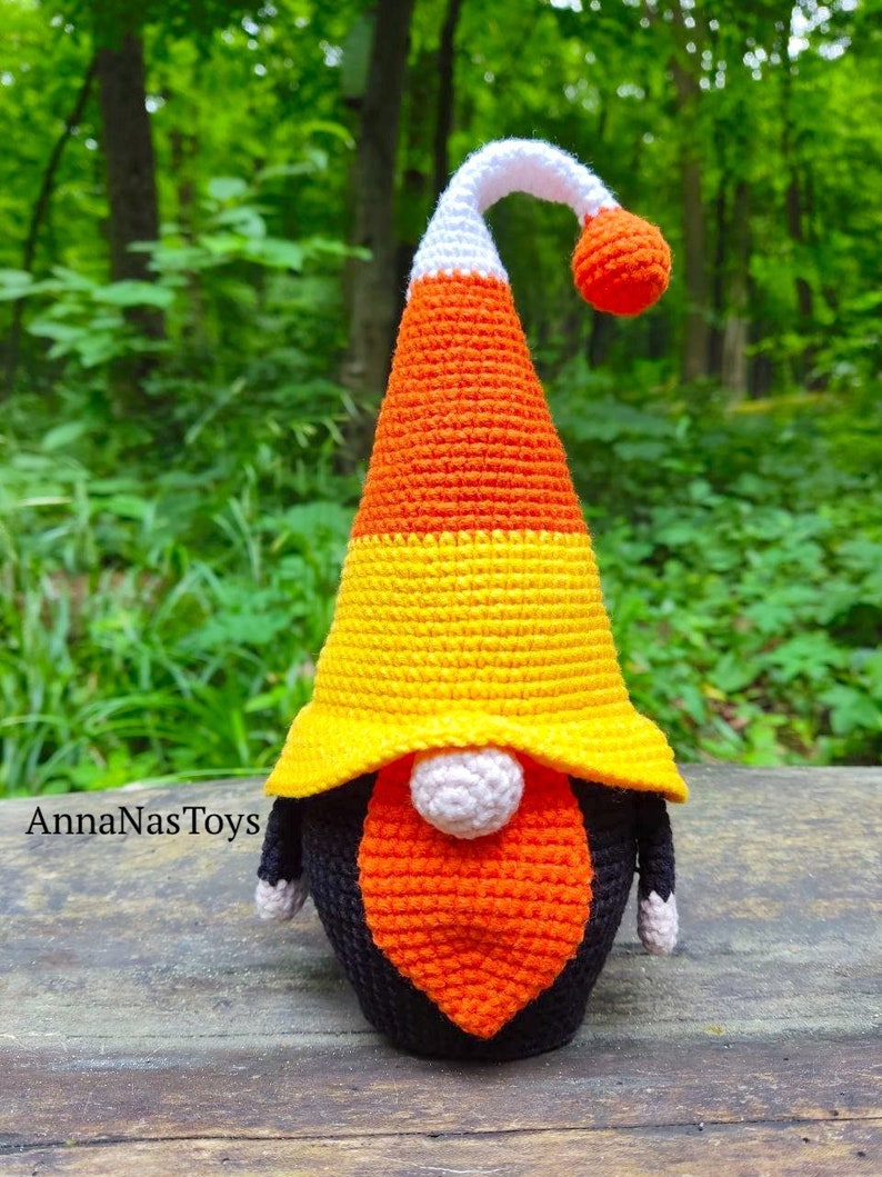 Gnome ghost,gnome candy corn,witch with a broom,black witch and green witch,Crochet Halloween decor, Crochet PDF pattern English_US terms image 3