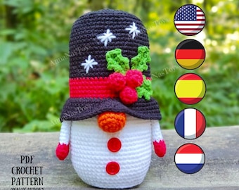 Gnome snowman, Crochet gnome amigurumi pattern, gnome Santa, Crochet PDF pattern (English_US terms,German,Spanish,French,Dutch)