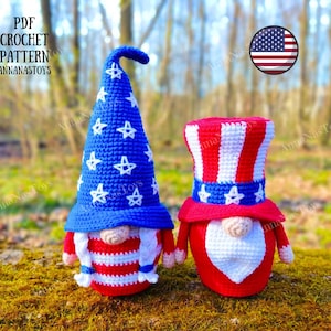 Patriotic gnomes USA, Crochet gnome amigurumi pattern, Independence Day pattern, 4th of july decor, Crochet PDF pattern (English_US terms)