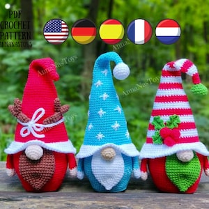 Christmas gnomes and gnome deer, Crochet gnome amigurumi pattern, Crochet PDF pattern (English_US terms,German,Spanish,French,Dutch)