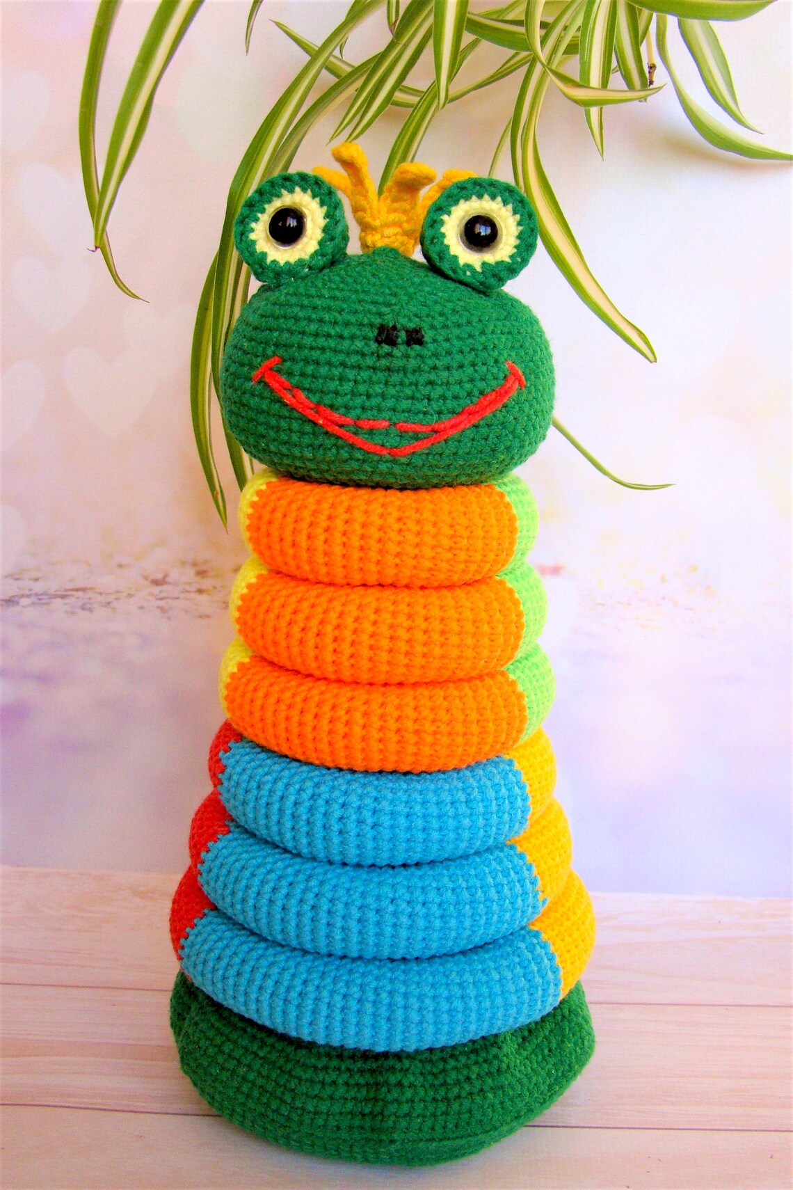 Crochet amigurumi stacking rings multi-color frog PDF pattern | Etsy
