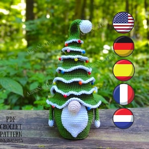 Сhristmas tree gnome, Crochet gnome amigurumi pattern, Сhristmas gnome, Crochet PDF pattern (English_US terms,German,Spanish,French,Dutch)