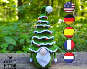 Сhristmas tree gnome, Crochet gnome amigurumi pattern, Сhristmas gnome, Crochet PDF pattern (English_US terms,German,Spanish,French,Dutch)
