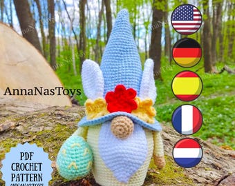 Easter Spring Crochet Set - Gnome Bunny and Egg Patterns, Crochet pattern PDF (English_US terms, German,Spanish,French,Dutch)