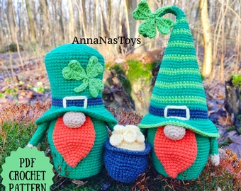 St Patrick gnomes, Crochet gnome amigurumi pattern, St. Patrick's Day amigurumi gnome, Crochet PDF pattern (English_US terms)