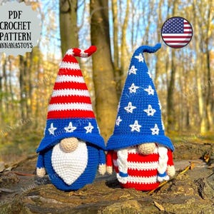 Patriotic gnomes USA, Crochet gnome amigurumi pattern, Independence Day pattern, 4th of july decor, Crochet PDF pattern (English_US terms)