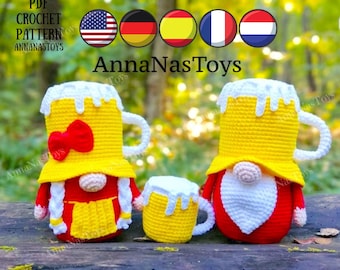 Beer gnomes, Crochet gnome amigurumi pattern, Mug amigurumi food, Crochet PDF pattern (English_US terms,German,Spanish,French,Dutch)