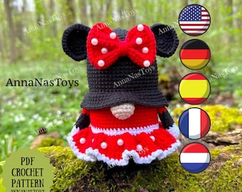 Gnome Mouse girl, fairy gnome, Crochet gnome amigurumi pattern, Crochet PDF pattern (English_US terms, German,Spanish,French,Dutch)