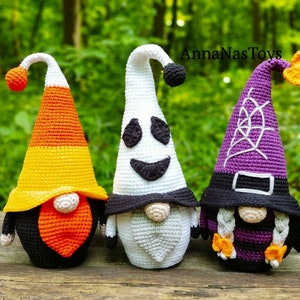 Gnome ghost,gnome candy corn,witch with a broom,black witch and green witch,Crochet Halloween decor, Crochet PDF pattern English_US terms image 7