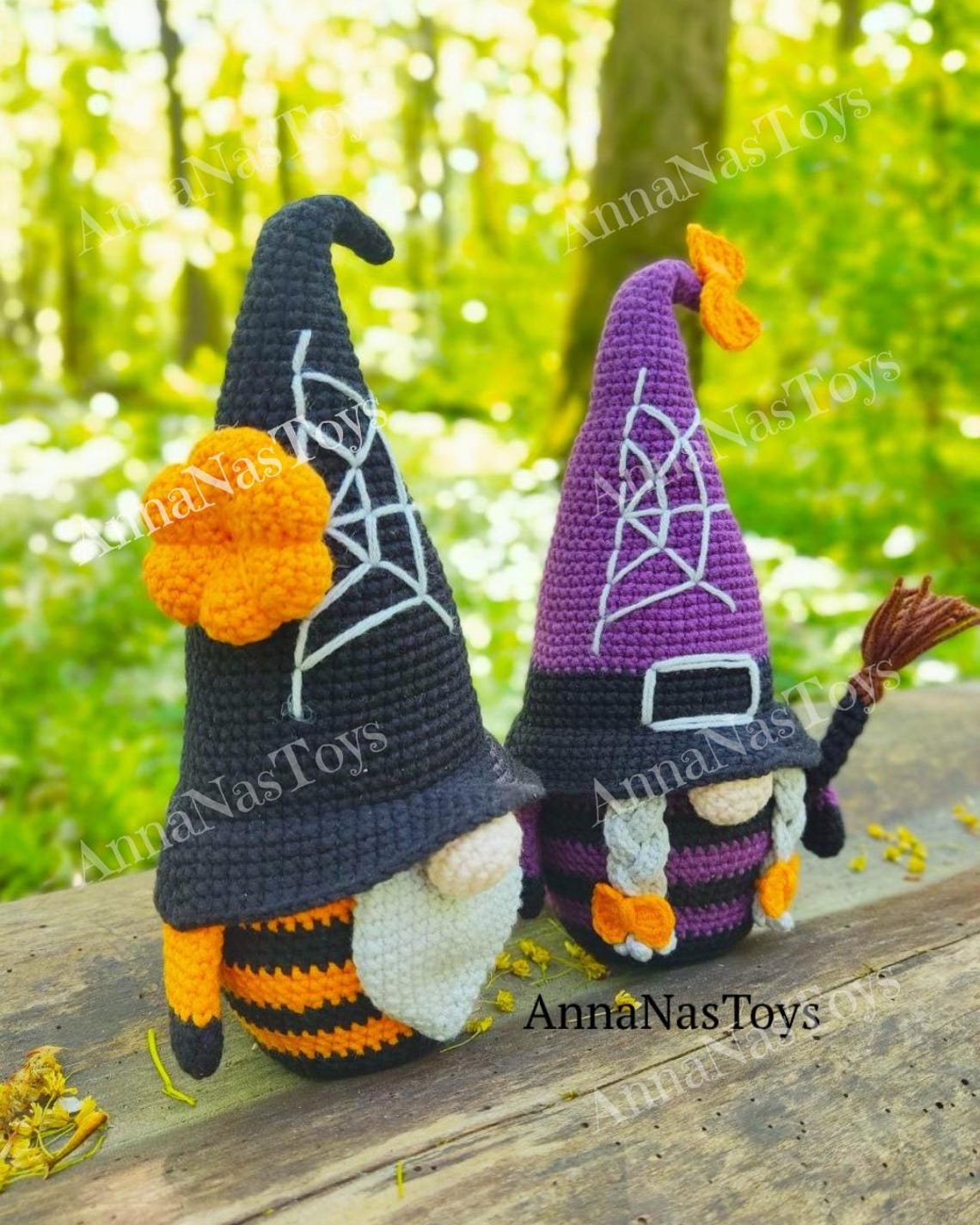 Halloween Gnome and Witch With a Broom, Crochet Halloween Decor ...